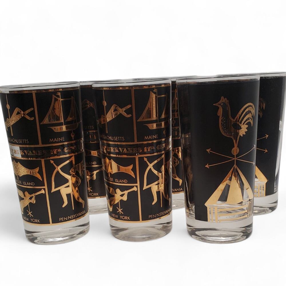 Vintage MCM Helen Conroy Highball Glasses Set of 6‎ Weathervane Americana